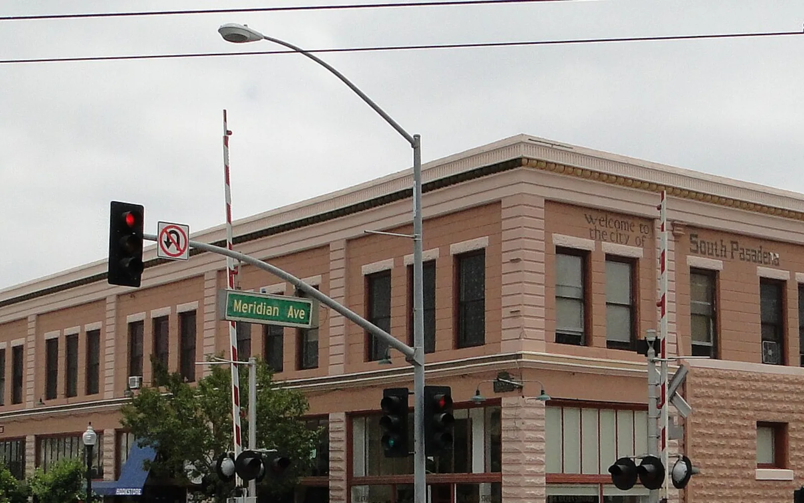 Historic buildings at Mission Street and Meridian Avenue in South Pasadena, California